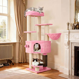 BALCONERA Kratzbaum für große Katzen in Rosa mit Höhle und Plüschkissen 50 x 50 x 157 cm – Bild 1 von 1