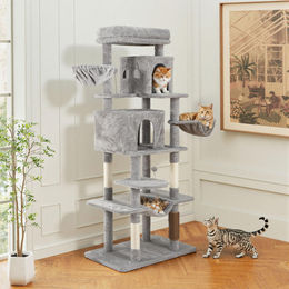 BALCONERA Kratzbaum für große Katzen mit Höhle und Plüschkissen Grau 78 x 46 x 176 cm – Bild 1 von 1