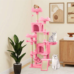 BALCONERA Kratzbaum XXL 190cm für Katzen in Rosa mit Sisalpfosten, Plattformen, Höhlen, Korb und Hängematte – Bild 1 von 3