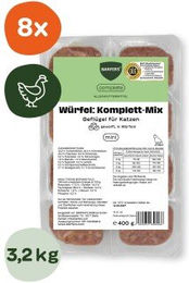 BARFER'S Würfel Komplett-Mix Geflügel Huhn und Truthahn für Katzen getreidefrei glutenfrei 8x400 g – Bild 1 von 2