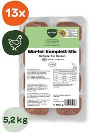 BARFER'S Würfel Komplett-Mix Geflügel Katzenfutter mit Huhn Pute und Truthahn 13x400 g – Bild 1 von 2