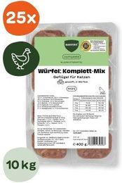 BARFER'S Würfel Komplett-Mix Geflügel Katzenfutter mit Huhn und Pute 25x400 g – Bild 1 von 2