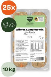 BARFER'S Würfel Komplett-Mix Huhn & Lachs für erwachsene Hunde getreidefrei und glutenfrei 25x400 g – Bild 1 von 2