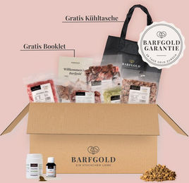 Produktbild von Barfgold Starterpaket für kleine Hunde mit Huhn Ente Rind Pute und Lachs 5400g