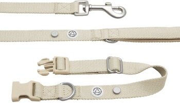 Barkalot Hundehalsband-Auslaufset mit Führleine aus Polyester in Beige Größe M – Bild 1 von 3