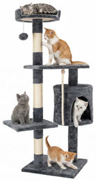 BE-Active Kratzbaum für Katzen 117 cm in Grau mit Katzenhaus, Kratzstamm aus Sisal und Spielzeug – Bild 1 von 4