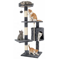 Produktbild von BE-Active Kratzbaum für Katzen 117 cm in Grau mit Katzenhaus, Kratzstamm aus Sisal und Spielzeug
