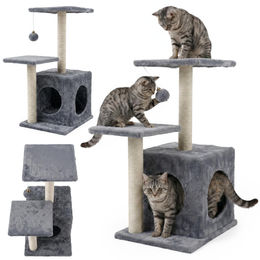 BE-Active Kratzbaum für Katzen mit Katzenhaus, Plattformen und Spielball, 73 cm, Grau – Bild 1 von 5