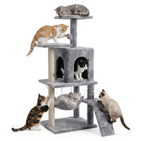 Produktbild von BE-Active Kratzbaum für Katzen mit Katzenhöhle und Hängematte, 138 cm hoher Spielbaum in Grau aus Plüsch mit 4 Ebenen