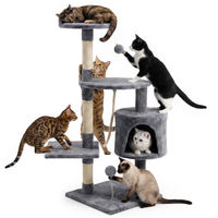 Produktbild von BE-ACTIVE.PL Kratzbaum für Katzen 110 cm Grau mit Häuschen und Spielzeug aus Plüsch und Sisal