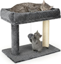 BE-ACTIVE PL Kratzbaum für Katzen 41 cm Grau aus Plüsch und Sisal mit Spielball – Bild 1 von 4