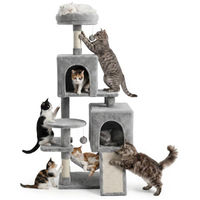 Produktbild von BE-ACTIVE PL Kratzbaum für Katzen in Grau mit 7 Ebenen, 2 Katzenhäusern, Hängematte und Spielzeug, 135 cm Höhe