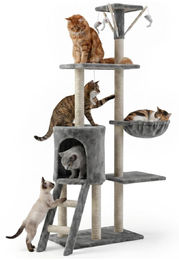 BE-ACTIVE.PL Kratzbaum für Katzen mit Häuschen und Hängematte 139 cm Grau – Bild 1 von 4