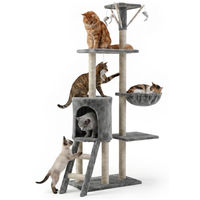 Produktbild von BE-ACTIVE.PL Kratzbaum für Katzen mit Häuschen und Hängematte 139 cm Grau