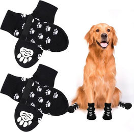Beaface Hundesocken Anti-Rutsch Pfotenschutz Socken aus Baumwolle Schwarz 4 Paar – Bild 1 von 3