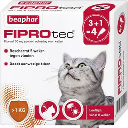 Produktbild von Beaphar Fiprotec Spot-On Antiparasitäre Pipetten gegen Flöhe und Zecken für Katzen 4er Packung