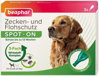 Produktbild von Beaphar Spot-On Tropfen gegen Flöhe und Zecken für große Hunde und Welpen 3er-Pack
