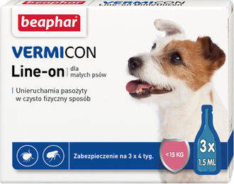 Produktbild von Beaphar Vermicon Line-On Spot-On Tropfen gegen Flöhe und Zecken für kleine Hunde und Welpen 3x1,5 ml