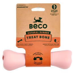 Beco Hundespielzeug Kauknochen aus Naturkautschuk mit Leckerli-Loch Rosa – Bild 1 von 10
