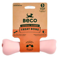 Produktbild von Beco Hundespielzeug Kauknochen aus Naturkautschuk mit Leckerli-Loch Rosa