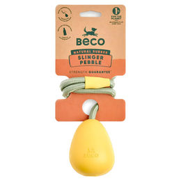 Beco Hundespielzeug Slinger Pebble aus Naturkautschuk mit Seil Gelb – Bild 1 von 6