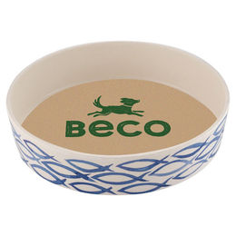 Beco Katzennapf Classic Bamboo Fisch XS aus Bambus Blau Weiß 13,5cm - 200 ml – Bild 1 von 4