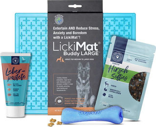 Produktbild von Beco Kau und Schlecker Paket mit Kauknochen und bunter Silikon Schleckmatte für Junior Hunde