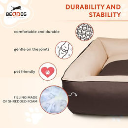 BedDog 2in1 Hundebett MAX Quattro aus Cordura als waschbares Hundesofa für innen und außen in M Melange Beige-Braun – Bild 1 von 4