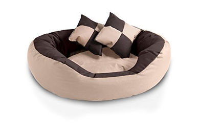 BedDog 4in1 Hundebett SABA Wende-Hundekissen oval-rund abwischbar Größe L beige-braun – Bild 1 von 6