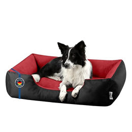 BedDog Hundebett Größe L aus Velours für mittelgroße Hunde mit gelenkschonender Unterstützung in Schwarz oder Rot - 1 Stk. – Bild 1 von 10