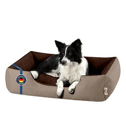 BedDog Hundebett Größe L für mittelgroße Hunde mit abziehbarem Veloursbezug in Beige oder Braun – Bild 1 von 9