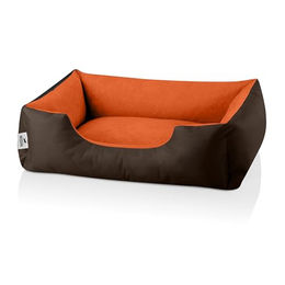 BedDog Hundebett LUPI Hundekissen aus Velours für kleine Hunde Größe S Braun-Orange – Bild 1 von 3