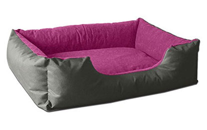 BedDog Hundebett LUPI Hundekissen für kleine Hunde mit abziehbarem waschbarem Veloursbezug Größe S Grau-Pink – Bild 1 von 9