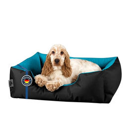 BedDog Hundebett LUPI Hundekissen für kleine Hunde mit abziehbarem waschbarem Veloursbezug Größe S Schwarz-Blau – Bild 1 von 10