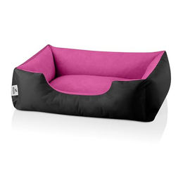 BedDog Hundebett LUPI Hundekissen für kleine Hunde mit abziehbarem waschbarem Veloursbezug Größe S Schwarz-Rosa - 1 Stk. – Bild 1 von 5