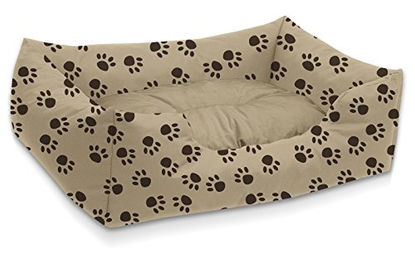 BedDog Hundebett Mimi Beige mit Pfoten aus Microfaser-Velours Größe M - 1 Stk. – Bild 1 von 6