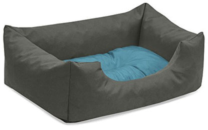 BedDog Hundebett Mimi Hundesofa aus Cordura und Microfaser-Velours grau-blau Größe S – Bild 1 von 6