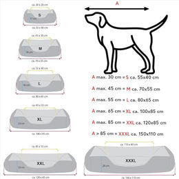 BedDog Hundebett Mimi Hundesofa aus Cordura und Microfaser-Velours grau-rot Größe L – Bild 1 von 5