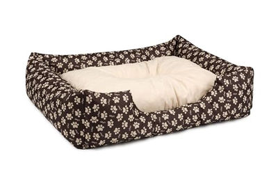 BedDog Hundebett Mimi Hundesofa aus Cordura und Microfaser-Velours in Braun-Beige mit Pfotenmuster Größe S – Bild 1 von 5