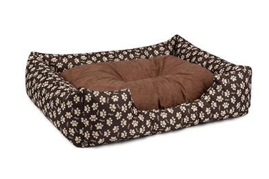 BedDog Hundebett Mimi Hundesofa aus Cordura und Microfaser-Velours in Braun mit Pfoten, Größe S – Bild 1 von 5