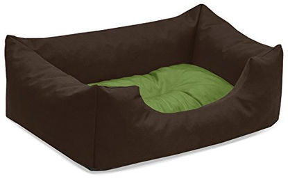 BedDog Hundebett Mimi Hundesofa aus Cordura und Microfaser-Velours waschbar braun-grün Größe S – Bild 1 von 6