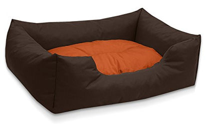 BedDog Hundebett Mimi Hundesofa aus Cordura und Microfaser-Velours waschbar braun-orange Größe M - 1 Stk. – Bild 1 von 6