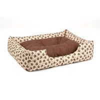 Produktbild von BedDog Hundebett Mimi Hundesofa aus Microfaser-Velours in Beige-Braun mit Pfotenmuster Größe M - 1 Stk.