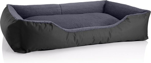Produktbild von BedDog Hundebett TEDDY Hundesofa aus Plüsch in Grau mit waschbarem Rand und Hundekissen