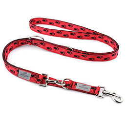 BedDog Hundeleine Spike verstellbare Doppelleine aus Polyester und Edelstahl für mittelgroße und große Hunde Schwarz/Rot 2m - 2 m – Bild 1 von 7