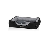 Produktbild von BedDog Premium Orthopädisches Hundebett WUFFI aus Kunstleder mit abnehmbarem Bezug in Schwarz/Grau Größe L