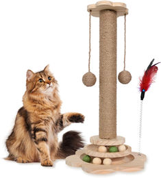 bedee 4-in-1 Kratzbaum aus Holz für Katzen und Katzenwelpen mit Sisalkugeln und Sisal-Hängebällen – Bild 1 von 1