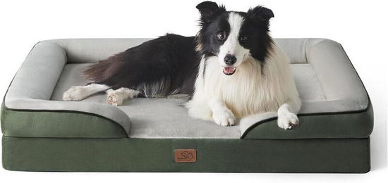 BEDSURE Ergonomisches Hundesofa aus Flanell für alle Altersstufen in Grün 89 x 63 cm – Bild 1 von 1