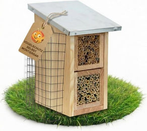 BEESI Insektenhotel XXL aus Holz mit Metalldach und Vogelschutz-Gitter als modulare Nisthilfe für Solitärbienen – Bild 1 von 5