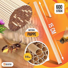 BEESI Nisthülsen aus Pappe für Insektenhotels mit 1200 Pappröhrchen in 6 mm und 8 mm Durchmesser, 15 cm lang, Braun – Bild 1 von 6
